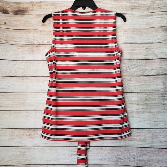 NEW STRIPPED TIE-NECK SLEEVELESS BLOUSE - Picture 7 of 7